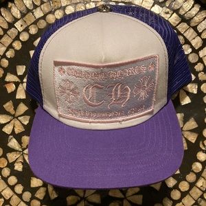 Purple chrome hearts snap back hat
